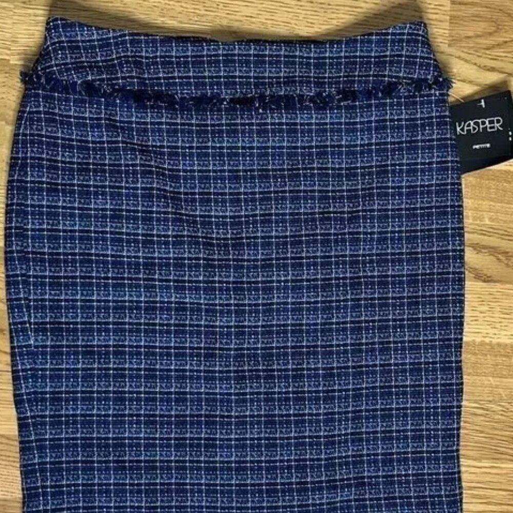 Kasper Womens Pencil Skirt Mini Tweed Fringed Multi Twilight Blue Size 8P NWT